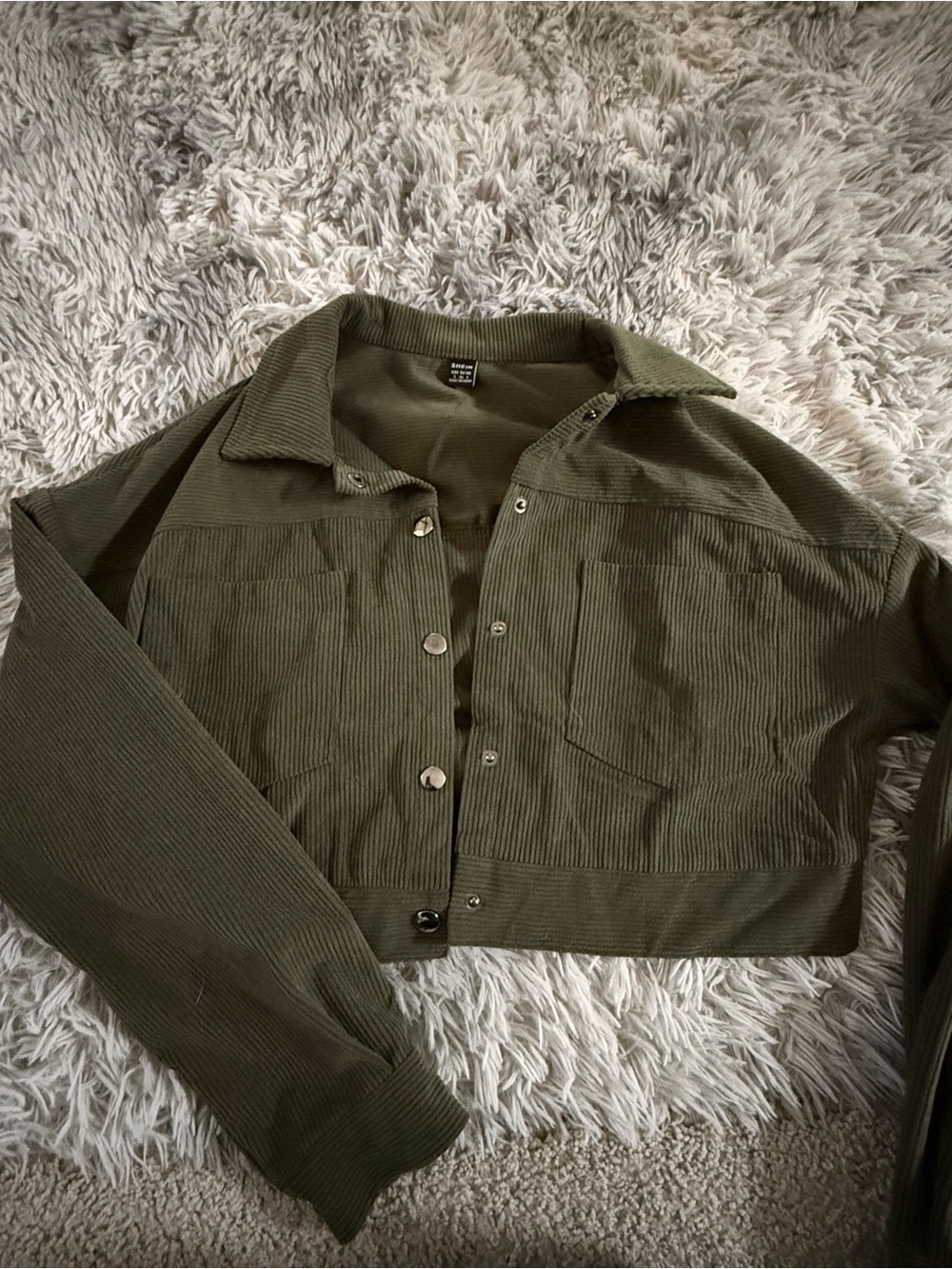 SHEIN Olive Cropped Corduroy Jacket